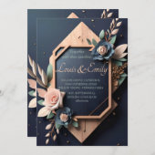 Invitation Mariage géométrique bleu bleu bleu bleu bleu marin (Devant / Derrière)