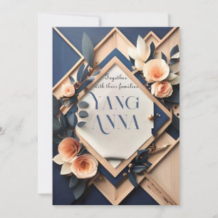 Invitation Mariage géométrique bleu bleu bleu bleu bleu marin