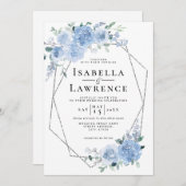 Invitation Mariage géométrique bleu clair bleu foncé (Devant / Derrière)