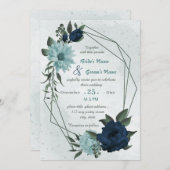 Invitation Mariage géométrique bleu et bleu foncé (Devant / Derrière)