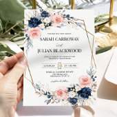 Invitation Mariage géométrique bleu floral bleu bleu marine b