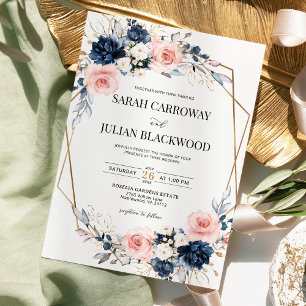 Invitation Mariage géométrique bleu floral bleu bleu marine b