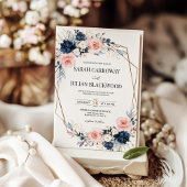 Invitation Mariage géométrique bleu floral bleu bleu marine b