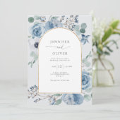 Invitation Mariage géométrique bleu foncé (Debout devant)