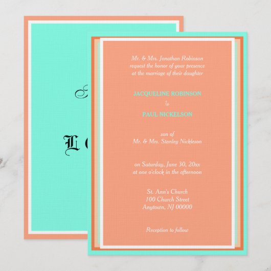 Invitation Mariage Géométrique Bleu Fruit Melon (Devant / Derrière)
