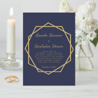 Mariage géométrique bleu marine et or élégant mode