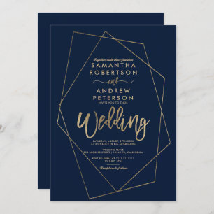 Invitation mariage géométrique bleu marine minimaliste