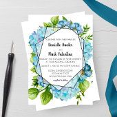 Invitation Mariage géométrique Blue Hydrangea Flower