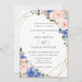 Invitation Mariage géométrique Blush & Blue Floral Rose Gold (Devant)