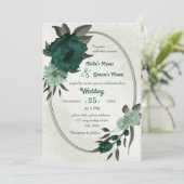 Invitation mariage géométrique botanique des fleurs vert émer (Debout devant)