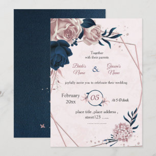 Invitation mariage géométrique botanique marine et rose