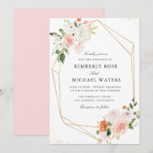 Invitation mariage géométrique botanique rose aquarelle flora (Devant / Derrière)