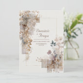 Invitation Mariage Géométrique Botanique Taupe Feuille d'Or d (Debout devant)