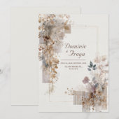 Invitation Mariage Géométrique Botanique Taupe Feuille d'Or d (Devant / Derrière)