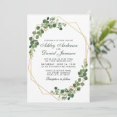 Invitation Mariage géométrique Botanique Vert Eucalyptus (Debout devant)
