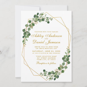 Invitation Mariage géométrique Botanique Vert Eucalyptus Or