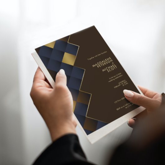 Invitation Mariage géométrique Brown et or