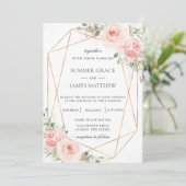 Invitation Mariage géométrique Chic Blush Rose Floral Gold (Debout devant)