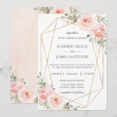 Invitation Mariage géométrique Chic Blush Rose Floral Gold (Devant / Derrière)