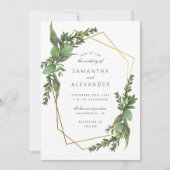 Invitation Mariage géométrique chic Botanique et Gold (Devant)