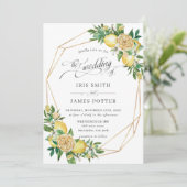 Invitation Mariage géométrique chic Lemon Floral Greenery (Debout devant)