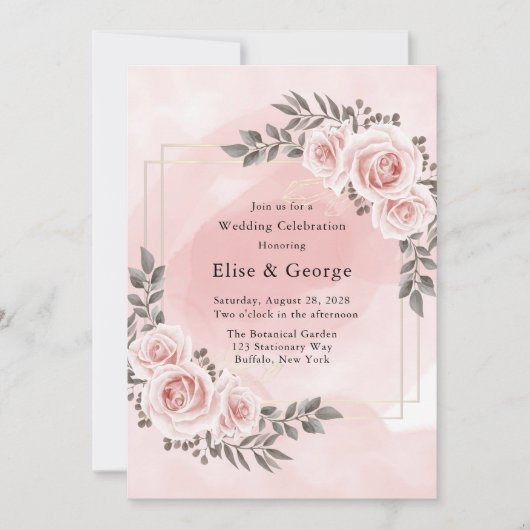 Invitation Mariage géométrique cristal rose floral (Devant)