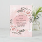 Invitation Mariage géométrique cristal rose floral (Debout devant)