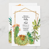 Invitation Mariage Géométrique de Cactus de Désert en Fleur (Devant / Derrière)