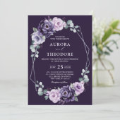 Invitation Mariage géométrique de fleurs florales d'argent vi (Debout devant)