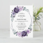 Invitation Mariage géométrique de fleurs florales d'argent vi (Debout devant)