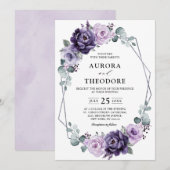 Invitation Mariage géométrique de fleurs florales d'argent vi (Devant / Derrière)