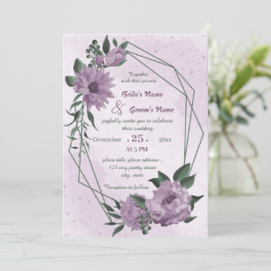 Invitation mariage géométrique de fleurs violettes