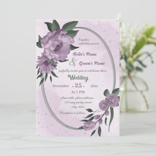 Invitation mariage géométrique de fleurs violettes (Debout devant)