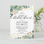 Invitation Mariage géométrique de forme d'or d'eucalyptus (Debout devant)