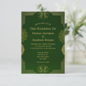 Invitation mariage géométrique de luxe moderne en or vert (Debout devant)