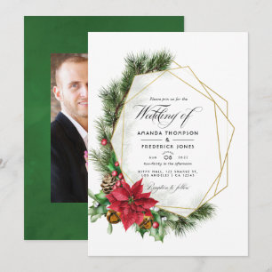 Invitation Mariage géométrique de Noël à la fleur d'aquarelle