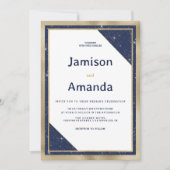 Invitation Mariage géométrique de parties scintillant bleu ma (Devant)