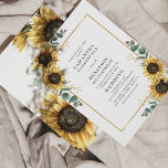 Invitation Mariage géométrique de tournesol floral Eucalyptus<br><div class="desc">Faire-part de mariage géométrique de l'Eucalyptus floral de tournesol. Créez une carte de Faire-part de mariage moderne Sunflower Floral Budget avec ce modèle mignon avec un beau bouquet fleuri rustique, cadre d'effet or géométrique, avec une typographie simple et moderne. CONSEIL : Des cartes de suite mariage comme RSVP, des programmes...</div>