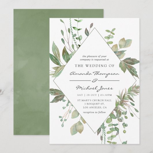 Invitation Mariage Géométrique de Verdure (Devant / Derrière)