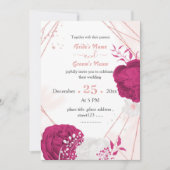 Invitation mariage géométrique des fleurs blanches fuchsia (Devant)