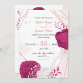 Invitation mariage géométrique des fleurs blanches fuchsia (Devant / Derrière)