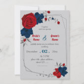 Invitation mariage géométrique des fleurs rouges et marines (Devant)