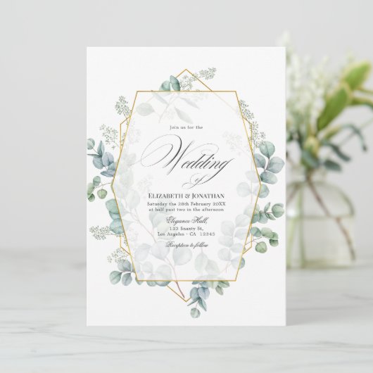 Invitation Mariage géométrique d'eucalyptus Silver Sage (Debout devant)