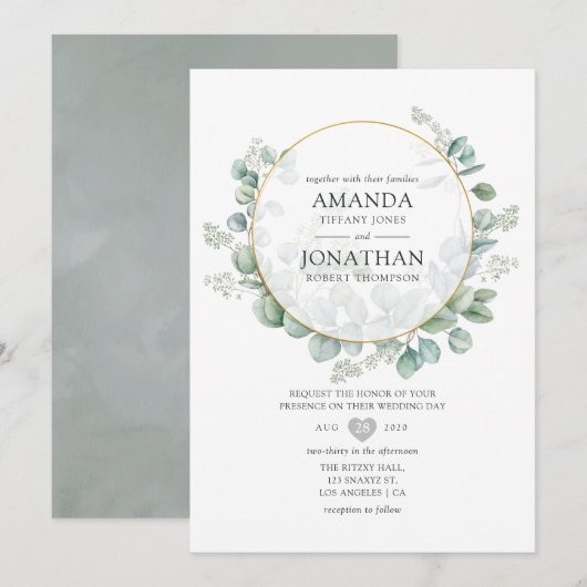 Invitation Mariage géométrique d'eucalyptus Silver Sage (Devant / Derrière)
