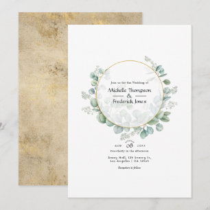 Invitation Mariage géométrique doré Eucalyptus