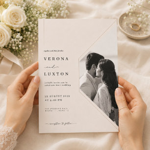 Invitation Mariage Géométrique Élégant avec Photo Romantique