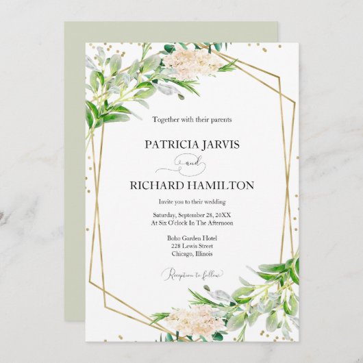 Invitation Mariage Géométrique Élégant Moderne avec Verdure (Devant / Derrière)