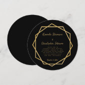Invitation Mariage Géométrique Élégant Moderne Noir et Or (Devant / Derrière)