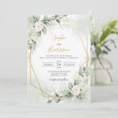 Invitation Mariage géométrique Elegant Sage et Gold Greenery (Debout devant)