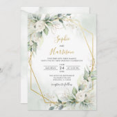 Invitation Mariage géométrique Elegant Sage et Gold Greenery (Devant / Derrière)
